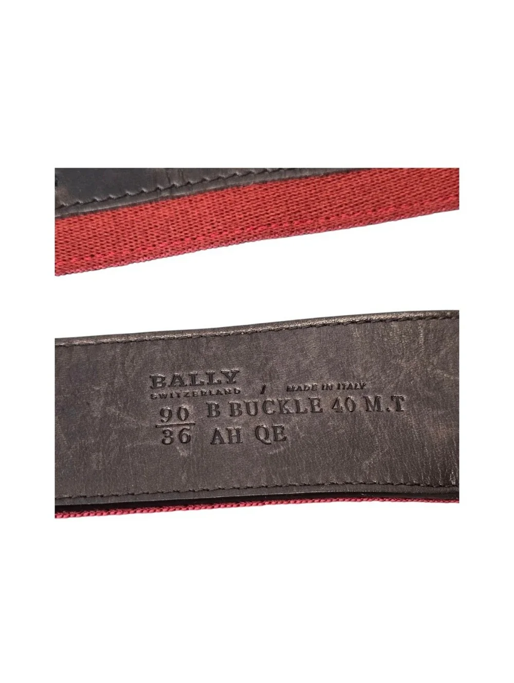 Bally Men's Size 90/36 Reversible B Buckle Canvas & Leather Belt Burgundy/Cream